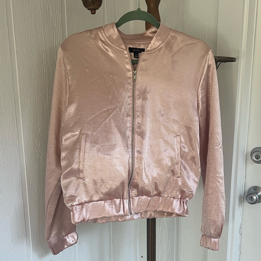 E&M Blush Pink Velvet Bomber Jacket – Size M